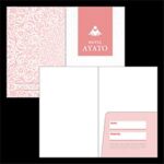 Wedding invitation suite with pink damask pattern, white inserts, and a pink RSVP card marked 'Wedding Ayato'.